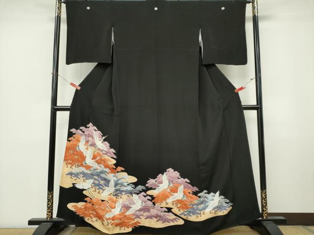 平和屋着物■豪華黒留袖　飛鶴松文　金彩　正絹　逸品　CABL5784ou
