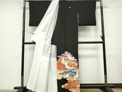 平和屋着物■豪華黒留袖　飛鶴松文　金彩　正絹　逸品　CABL5784ou