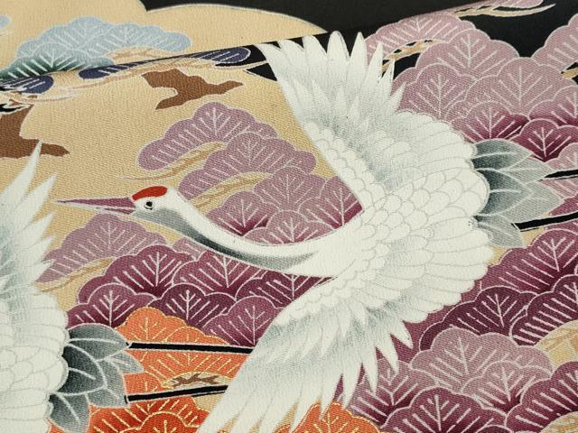 平和屋着物■豪華黒留袖　飛鶴松文　金彩　正絹　逸品　CABL5784ou