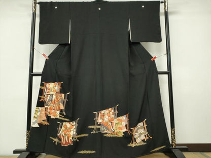 平和屋着物■豪華黒留袖　誰が袖花文　金彩　正絹　逸品　CABL5785ou