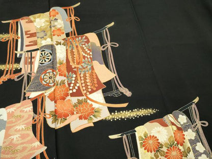 平和屋着物■豪華黒留袖　誰が袖花文　金彩　正絹　逸品　CABL5785ou