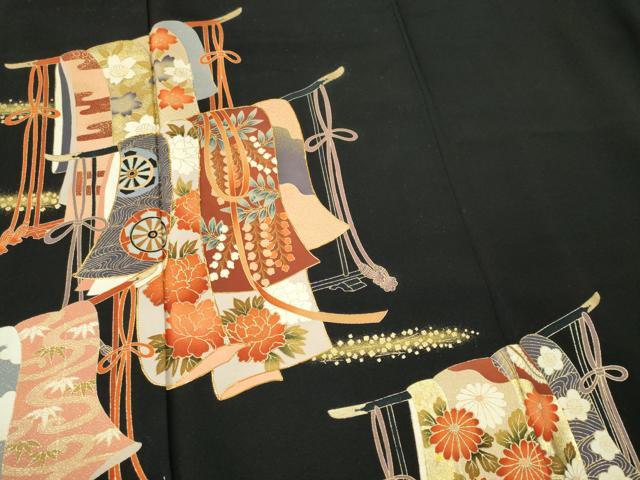 平和屋着物■豪華黒留袖　誰が袖花文　金彩　正絹　逸品　CABL5785ou