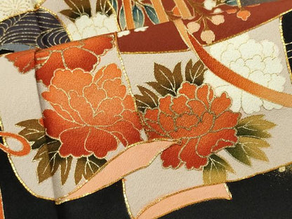 平和屋着物■豪華黒留袖　誰が袖花文　金彩　正絹　逸品　CABL5785ou