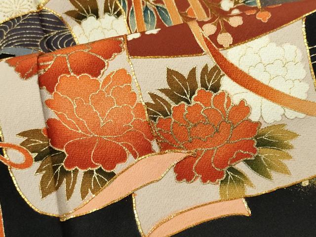 平和屋着物■豪華黒留袖　誰が袖花文　金彩　正絹　逸品　CABL5785ou