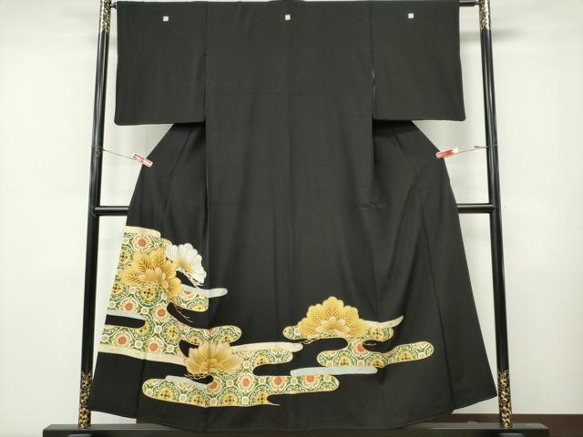 平和屋着物■豪華黒留袖　駒刺繍　エ霞松文　金彩　正絹　逸品　CABL5786ou