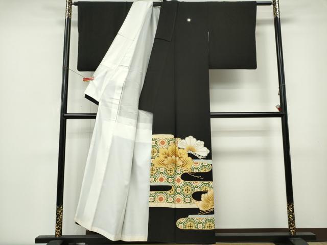 平和屋着物■豪華黒留袖　駒刺繍　エ霞松文　金彩　正絹　逸品　CABL5786ou