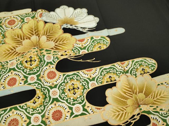 平和屋着物■豪華黒留袖　駒刺繍　エ霞松文　金彩　正絹　逸品　CABL5786ou