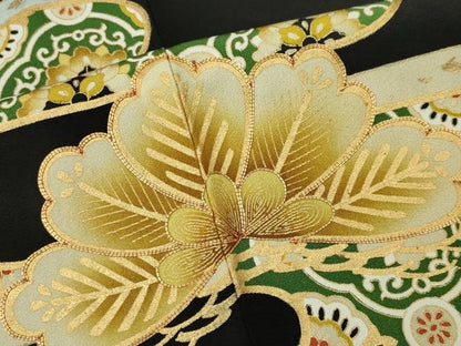 平和屋着物■豪華黒留袖　駒刺繍　エ霞松文　金彩　正絹　逸品　CABL5786ou