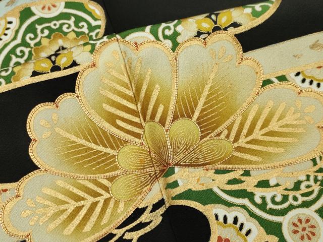 平和屋着物■豪華黒留袖　駒刺繍　エ霞松文　金彩　正絹　逸品　CABL5786ou