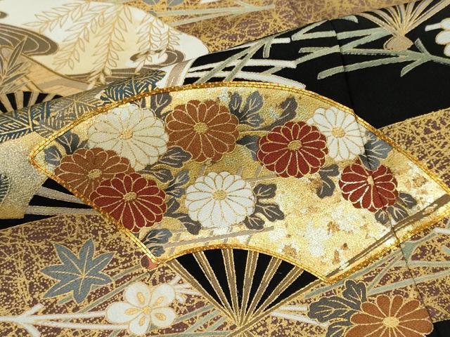 平和屋着物■豪華黒留袖　駒刺繍　扇面風景草花文　金彩　正絹　逸品　CABL5787ou