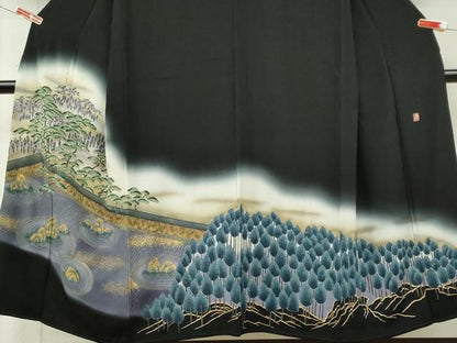 平和屋着物■豪華黒留袖　作家物　樹林文　暈し染め　金彩　正絹　逸品　CABL5790ou