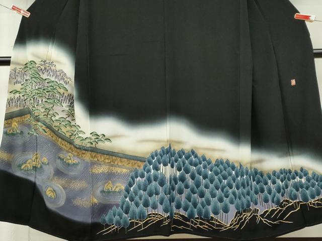平和屋着物■豪華黒留袖　作家物　樹林文　暈し染め　金彩　正絹　逸品　CABL5790ou