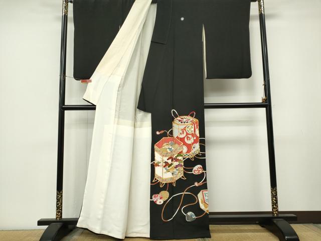 平和屋着物■豪華黒留袖　駒刺繍　貝桶花文　金彩　正絹　逸品　CABL5791ou