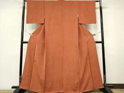 平和屋着物■上質な色無地　舞葉地紋　肉桂色　正絹　逸品　CABL5792ou