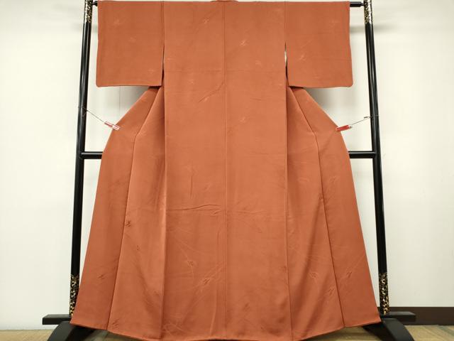 平和屋着物■上質な色無地　舞葉地紋　肉桂色　正絹　逸品　CABL5792ou