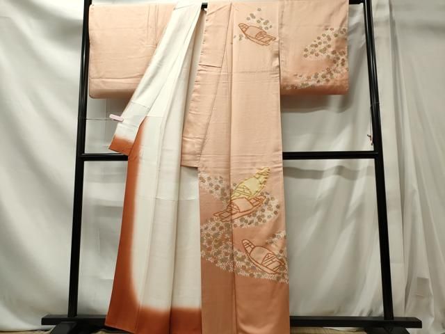 平和屋着物■訪問着　駒刺繍　舟草花文　暈し染め　金彩　正絹　逸品　CABL5840ou