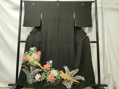 平和屋着物■豪華黒留袖　刺繍　尾長鶏花文　金彩　正絹　逸品　CABL5871ou