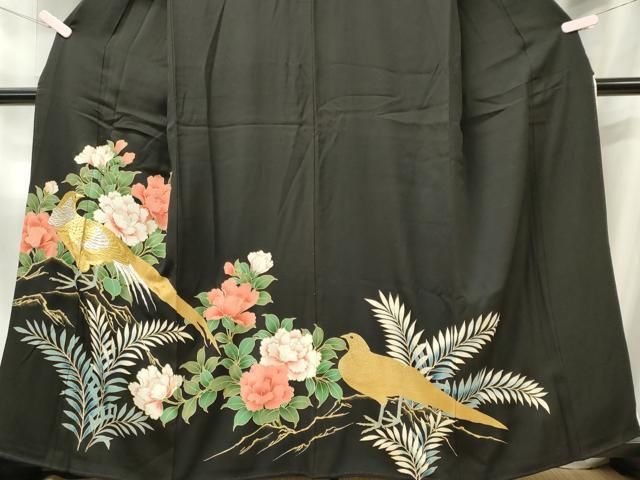 平和屋着物■豪華黒留袖　刺繍　尾長鶏花文　金彩　正絹　逸品　CABL5871ou
