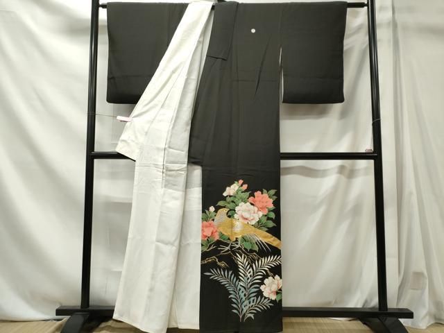 平和屋着物■豪華黒留袖　刺繍　尾長鶏花文　金彩　正絹　逸品　CABL5871ou
