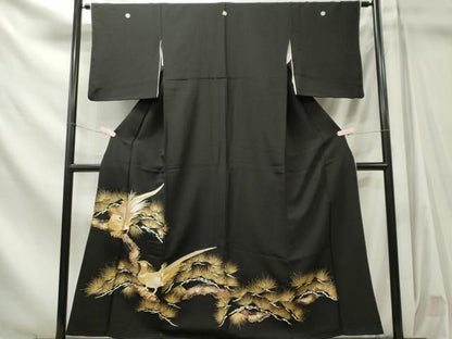 平和屋着物■豪華黒留袖　尾長鳥枝松文　金彩　正絹　逸品　CABL5872ou