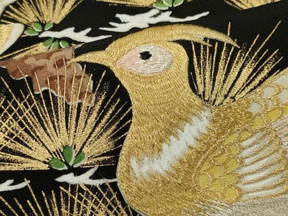 平和屋着物■豪華黒留袖　尾長鳥枝松文　金彩　正絹　逸品　CABL5872ou