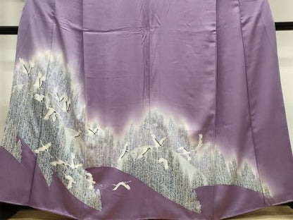 平和屋着物■豪華色留袖　飛鶴樹林文　暈し染め　銀彩　正絹　逸品　CABL5875ou