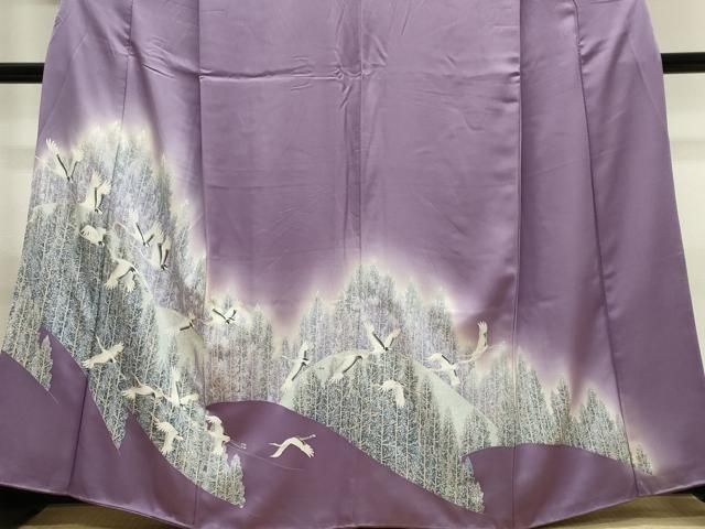 平和屋着物■豪華色留袖　飛鶴樹林文　暈し染め　銀彩　正絹　逸品　CABL5875ou