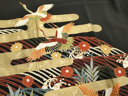 平和屋着物■豪華黒留袖　作家物　駒刺繍　立波飛鶴花文　金彩　正絹　逸品　CABL5878ou