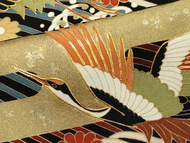 平和屋着物■豪華黒留袖　作家物　駒刺繍　立波飛鶴花文　金彩　正絹　逸品　CABL5878ou