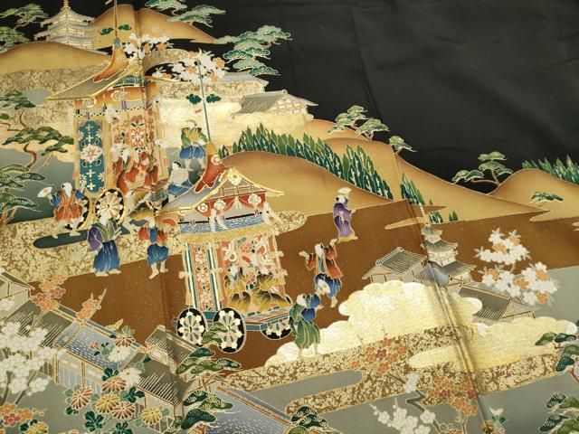 平和屋着物■豪華黒留袖　作家物　駒刺繍　鉾人物風景文　金銀彩　正絹　逸品　CABL5879ou