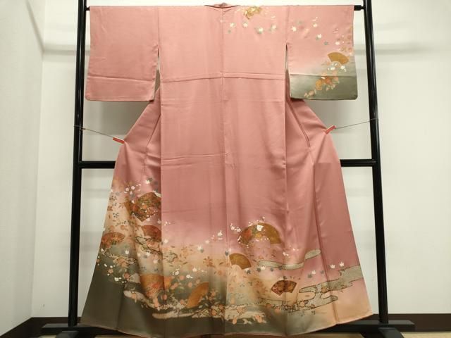 平和屋着物■訪問着　地紙草花文　暈し染め　金彩　正絹　逸品　CABL5881ou