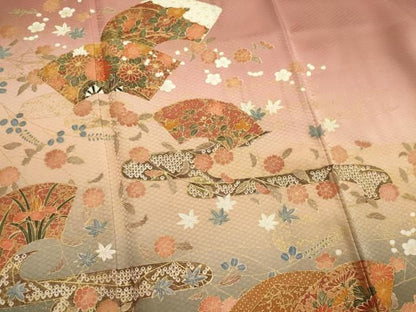 平和屋着物■訪問着　地紙草花文　暈し染め　金彩　正絹　逸品　CABL5881ou