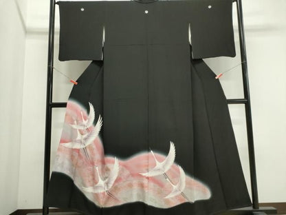 平和屋着物■豪華黒留袖　飛鶴文　暈し染め　金銀彩　正絹　逸品　CABL5887ou
