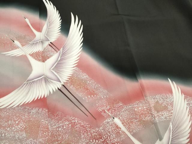 平和屋着物■豪華黒留袖　飛鶴文　暈し染め　金銀彩　正絹　逸品　CABL5887ou