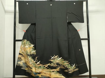 平和屋着物■豪華黒留袖　作家物　駒刺繍　立波飛鶴松文　金銀彩　正絹　逸品　CABL5895ou