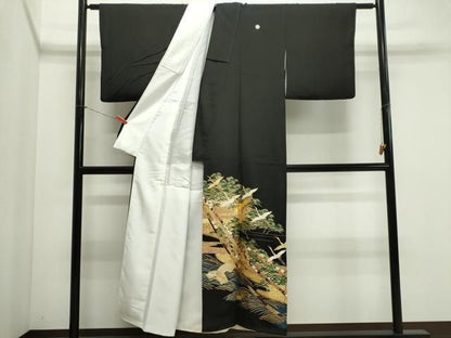 平和屋着物■豪華黒留袖　作家物　駒刺繍　立波飛鶴松文　金銀彩　正絹　逸品　CABL5895ou