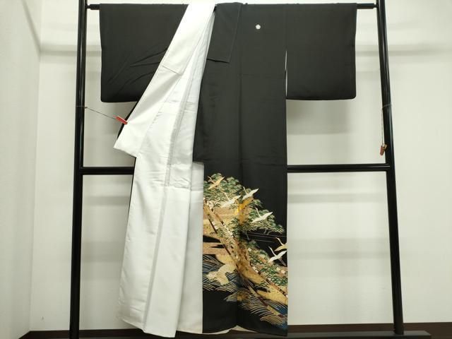 平和屋着物■豪華黒留袖　作家物　駒刺繍　立波飛鶴松文　金銀彩　正絹　逸品　CABL5895ou