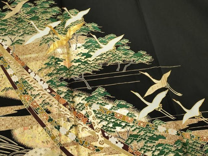 平和屋着物■豪華黒留袖　作家物　駒刺繍　立波飛鶴松文　金銀彩　正絹　逸品　CABL5895ou