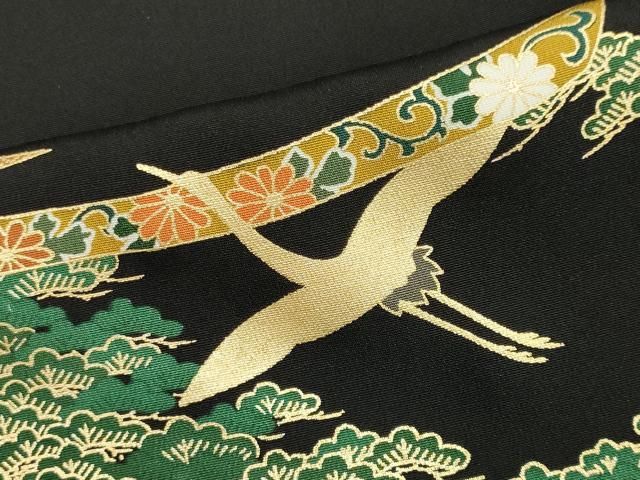 平和屋着物■豪華黒留袖　作家物　駒刺繍　立波飛鶴松文　金銀彩　正絹　逸品　CABL5895ou