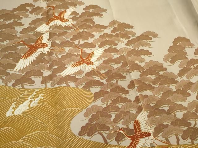 平和屋着物■豪華色留袖　駒刺繍　立波飛鶴松文　金彩　正絹　逸品　CABL5901ou
