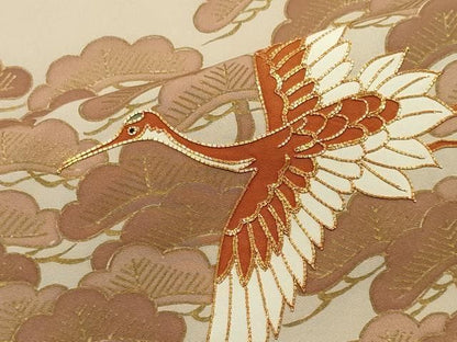 平和屋着物■豪華色留袖　駒刺繍　立波飛鶴松文　金彩　正絹　逸品　CABL5901ou