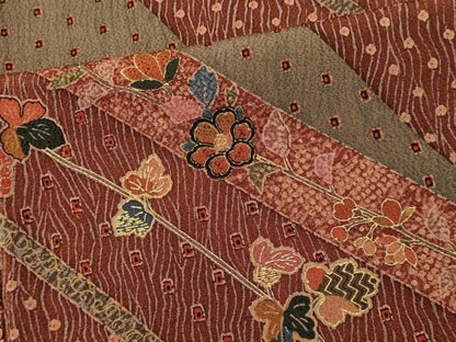 平和屋着物■上質な小紋　斜線草花文　金彩　鬼しぼ縮緬　正絹　逸品　CABL5940ou