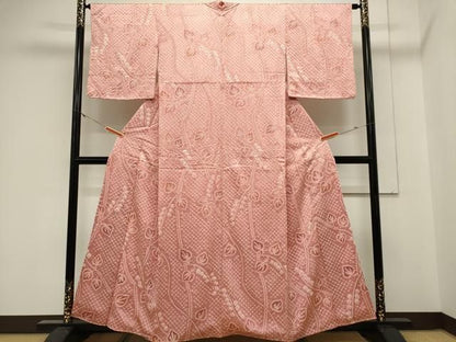 平和屋着物■上質な小紋　総絞り　枝葉文　正絹　逸品　CABL5941ou
