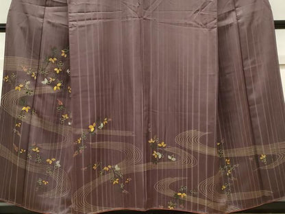 平和屋着物■訪問着　刺繍　流水草花文　金彩　正絹　逸品　CABL5942ou