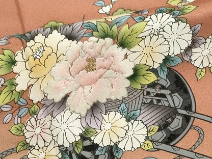 平和屋着物■訪問着　刺繍　花車文　暈し染め　金彩　正絹　逸品　CABL5943ou