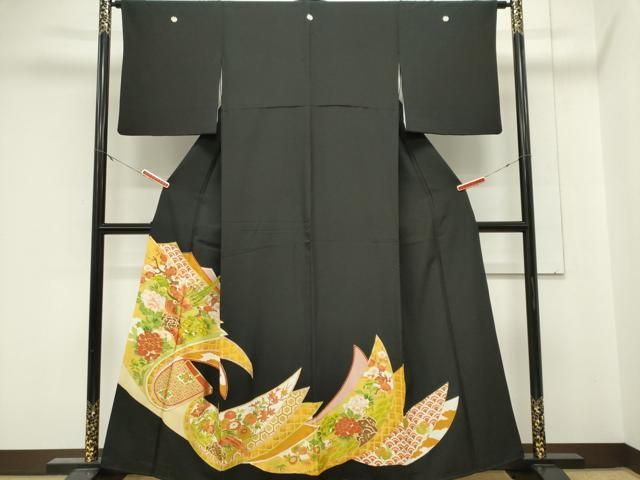 平和屋着物■豪華黒留袖　尾長鳥花文　金彩　正絹　逸品　CABL5950ou