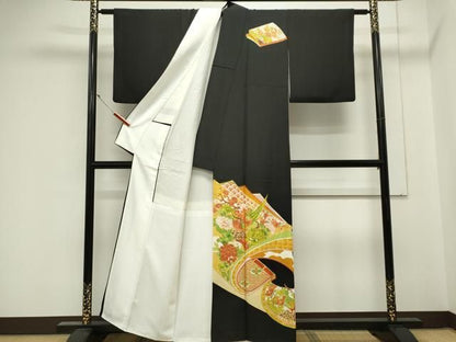 平和屋着物■豪華黒留袖　尾長鳥花文　金彩　正絹　逸品　CABL5950ou