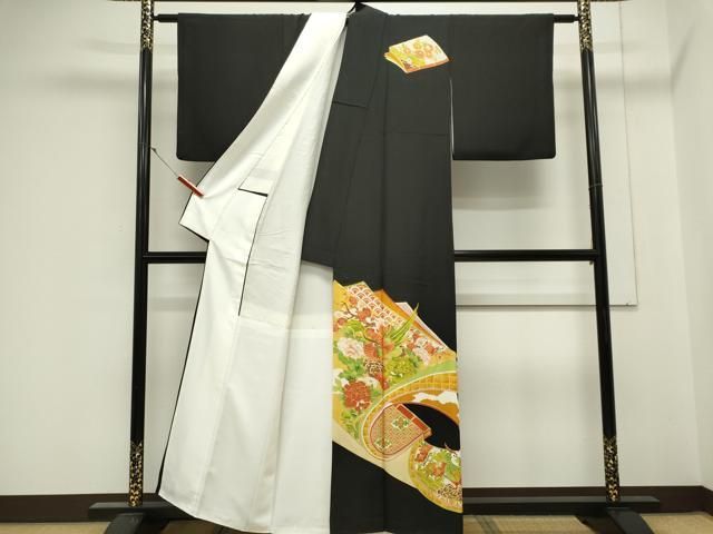 平和屋着物■豪華黒留袖　尾長鳥花文　金彩　正絹　逸品　CABL5950ou