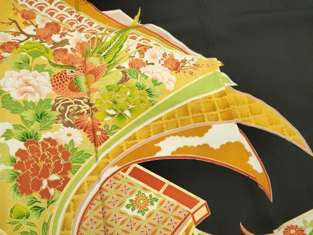 平和屋着物■豪華黒留袖　尾長鳥花文　金彩　正絹　逸品　CABL5950ou
