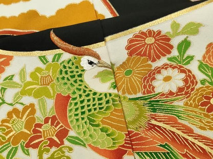 平和屋着物■豪華黒留袖　尾長鳥花文　金彩　正絹　逸品　CABL5950ou